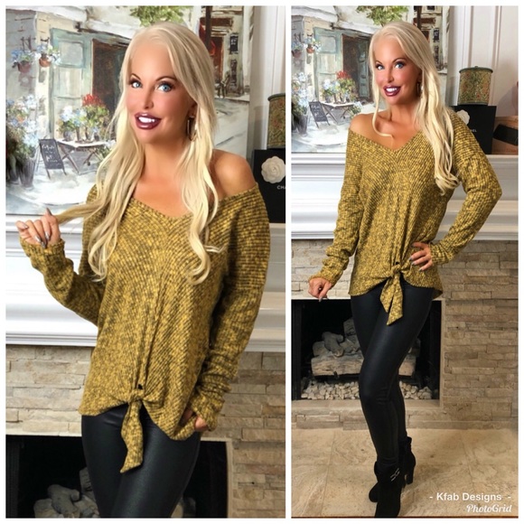 ❤️LAST 1! Mustard Oversized Tie Front Tunic! - Picture 2 of 6